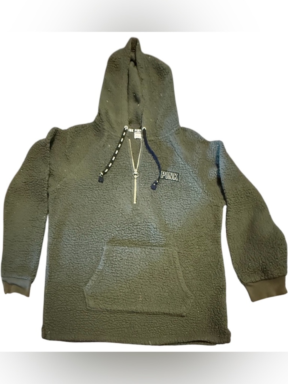 PINK Victoria's Secret Olive Green Zip Sherpa Hoodie